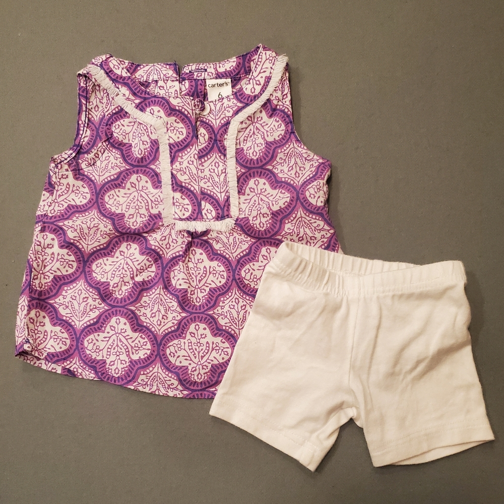 Carter's Purple Print Tunic with White Shorts